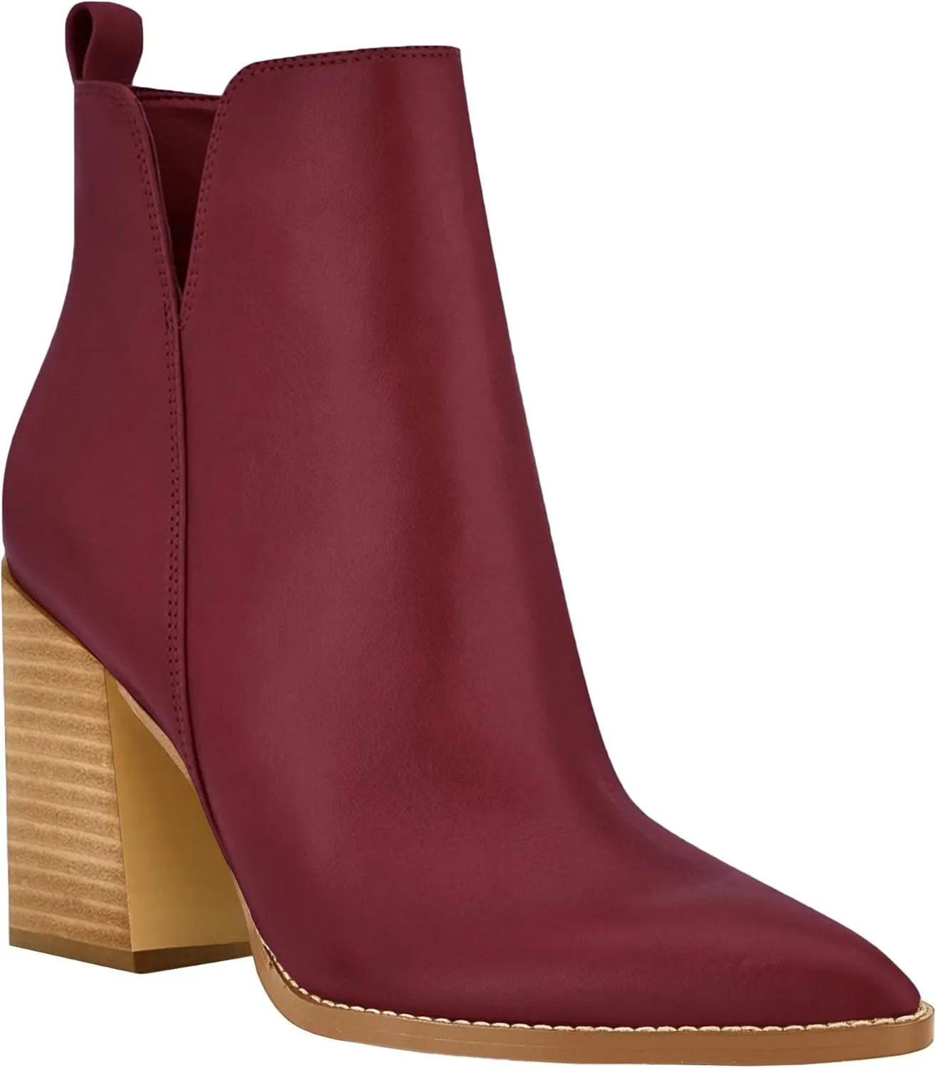 Juliet Holy Women's V Cut Ankle Boots Pointed Toe Stacked Chunky Heel Side Zipper Leather Cutout Western Booties
