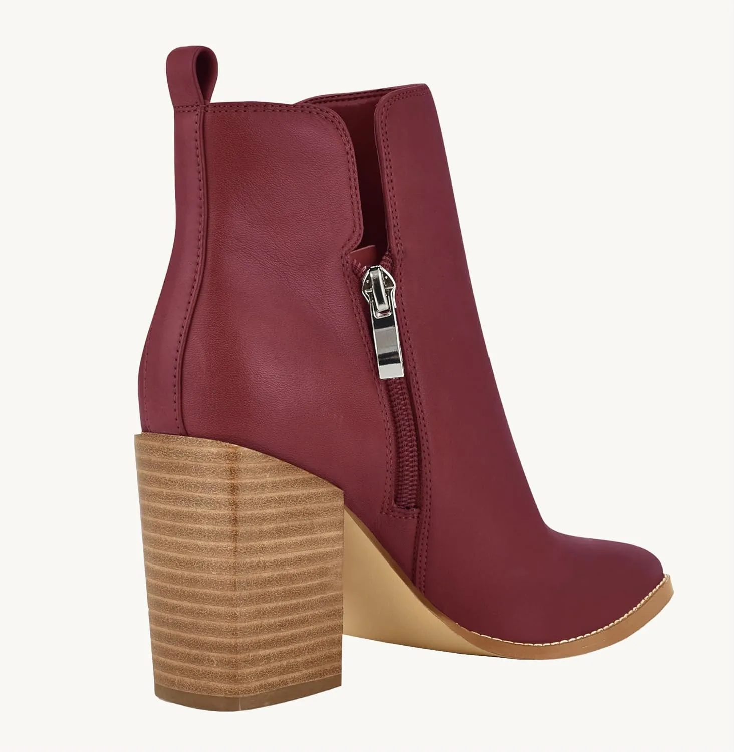Juliet Holy Women's V Cut Ankle Boots Pointed Toe Stacked Chunky Heel Side Zipper Leather Cutout Western Booties