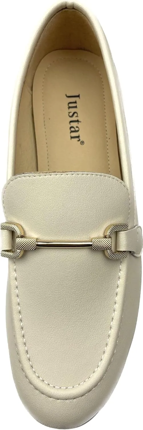 Justar Women's Genuine Leather Buckle Loafers Dress Shoes Casual Flats Low Heel Slip on Driving Penny Loafer for Women