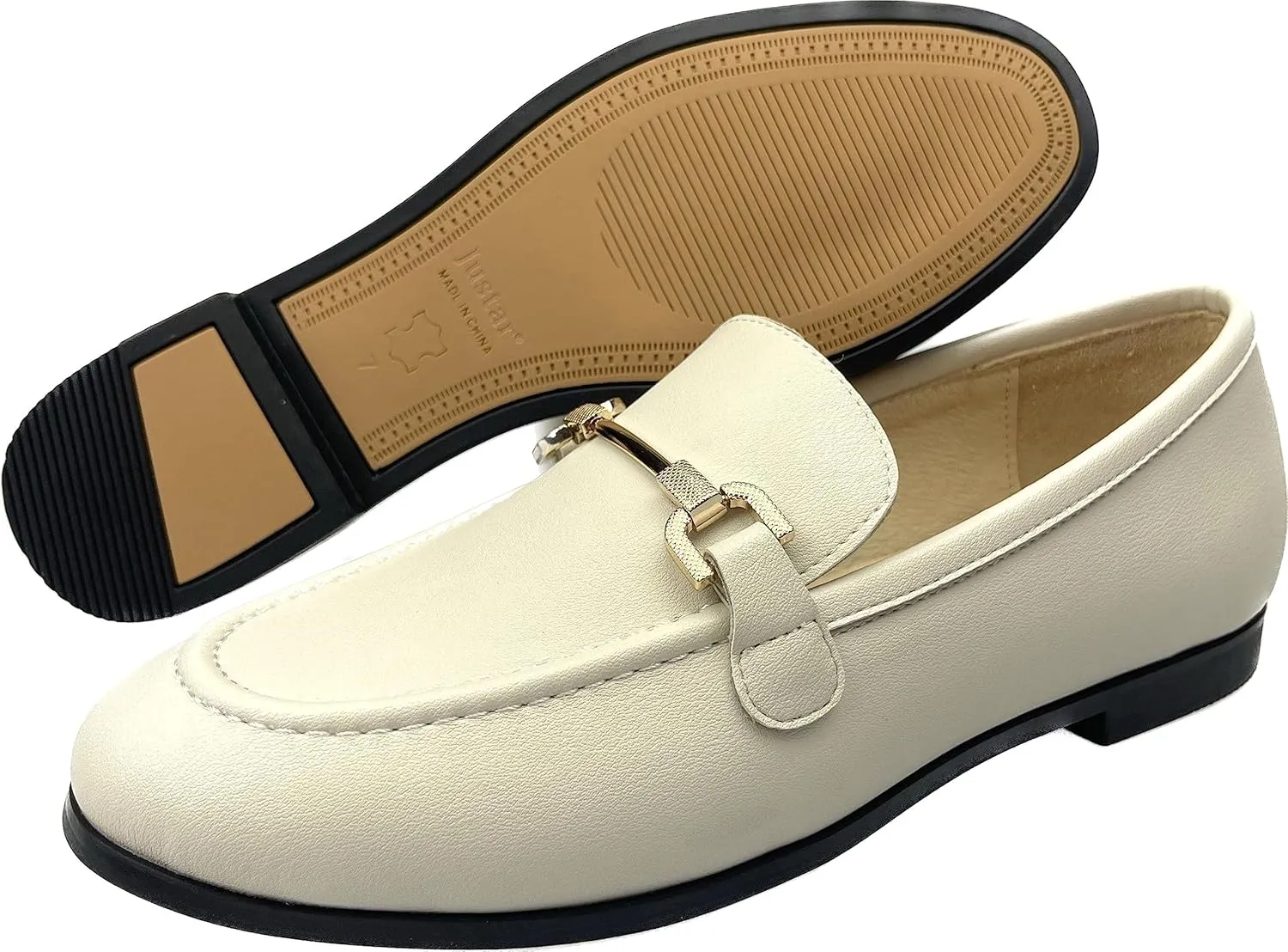 Justar Women's Genuine Leather Buckle Loafers Dress Shoes Casual Flats Low Heel Slip on Driving Penny Loafer for Women