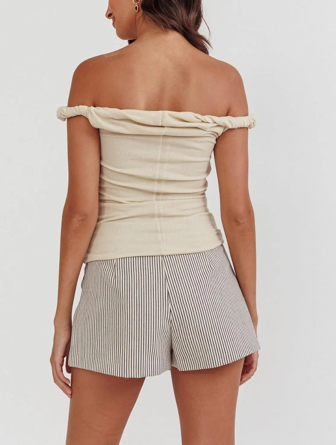 KMBANGI Women Off Shoulder Top Sleeveless Twist Strap Tank Tops Slim Fit Stretch Ruched Crop Top Going Out Y2k Bustier