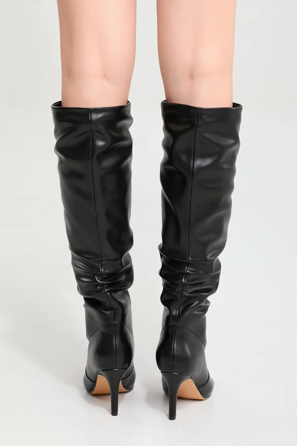 Knee High Boots for Women Pointed Toe and 3 IN Stiletto High Heel Slouchy Boots Fashion Tall Boots For Women