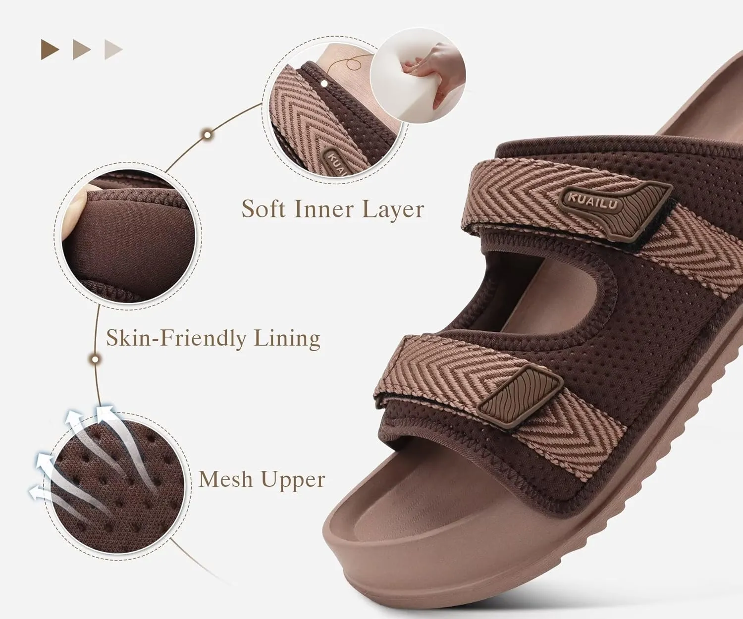 KuaiLu Mens Casual Sandals with Comfortable Orthopedic Arch Support Summer Beach Walking Shoes Cushion Slides Slip on Indoor Outdoor
