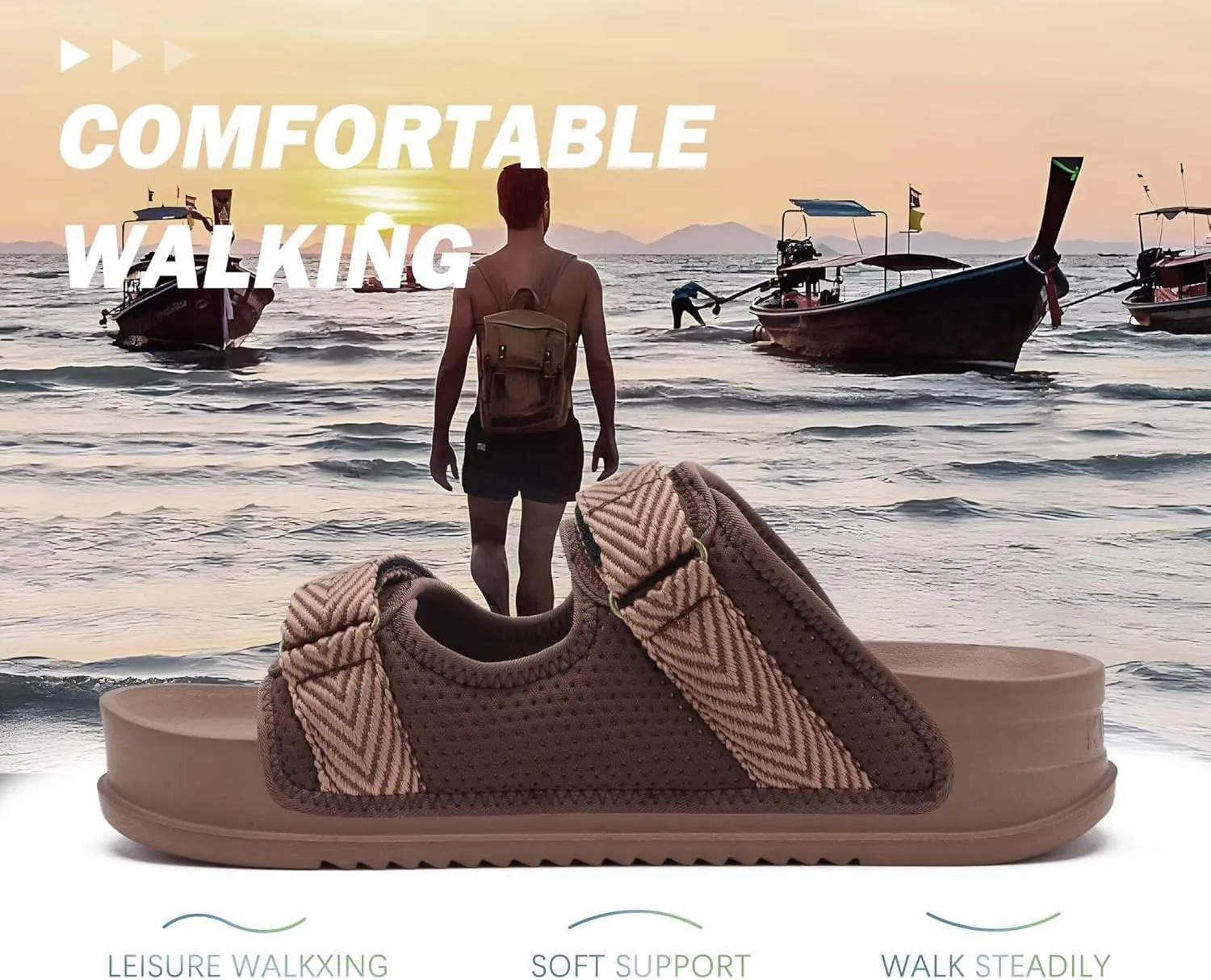 KuaiLu Mens Casual Sandals with Comfortable Orthopedic Arch Support Summer Beach Walking Shoes Cushion Slides Slip on Indoor Outdoor