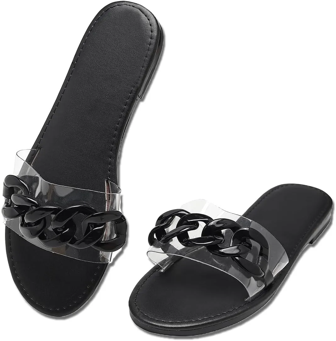 Ladies slipper shoes chain style bands style outdoor indoor flat with sandals.