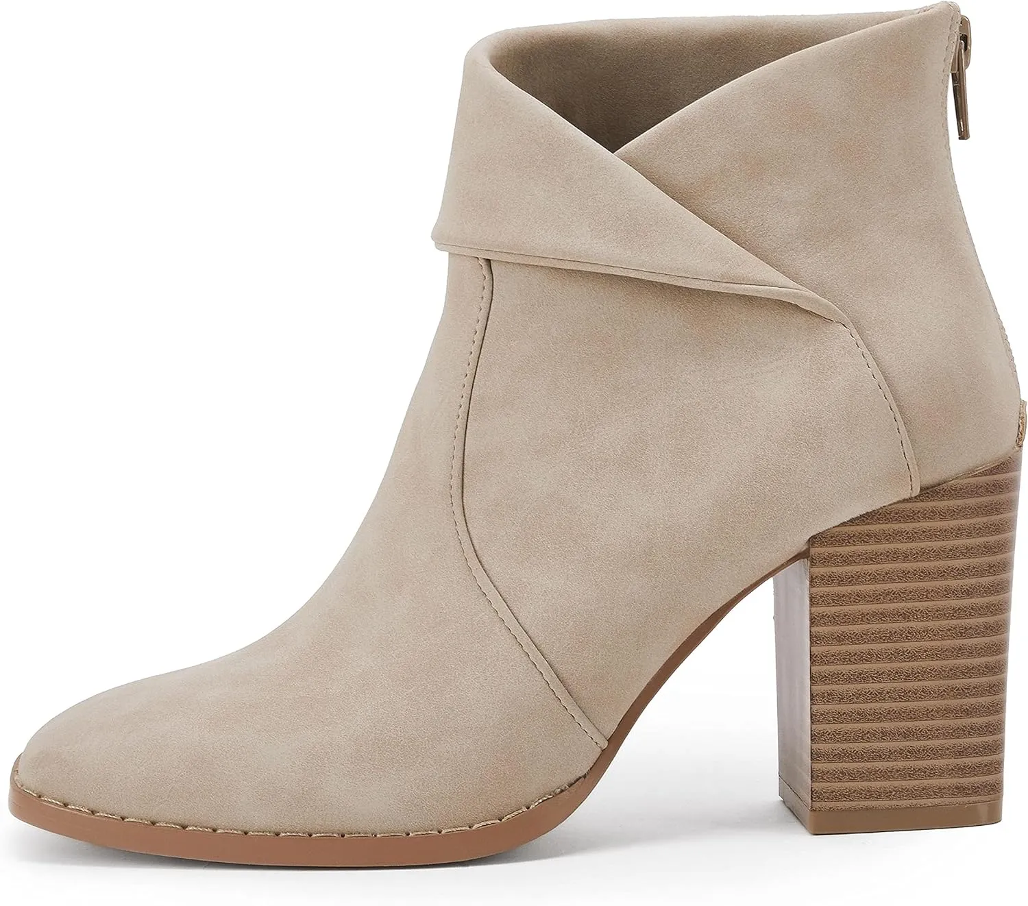 LAICIGO Women's Square Toe Ankle Boots High Chunky Stacked Heel Slip On Criss Cross Zipper Booties