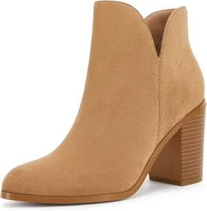 LAICIGO Womens V Cut Ankle Boots Side Zipper Chunky Stacked Heel Snakeskin Booties Shoes