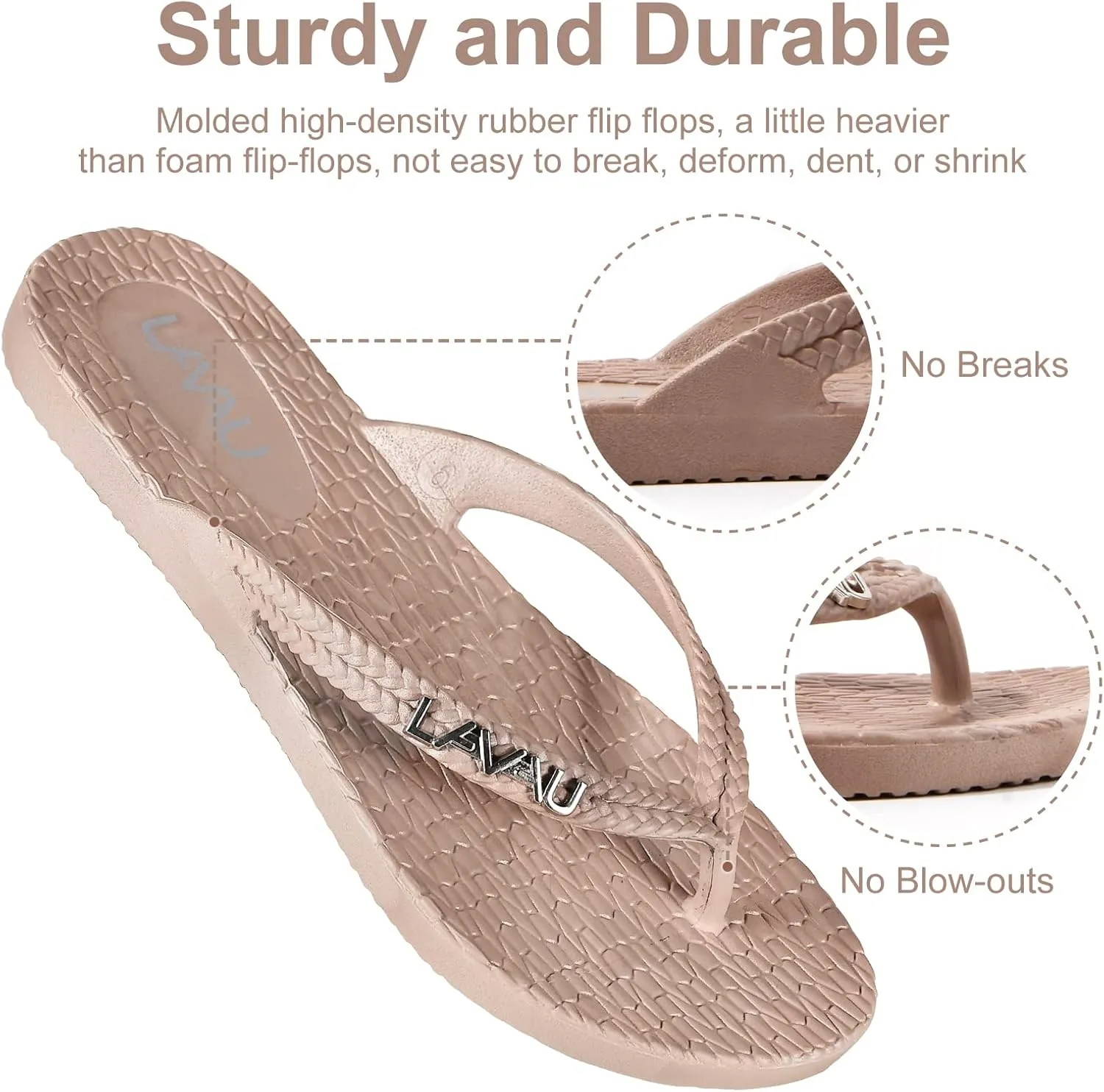LAVAU Women Waterproof Flip Flops, Shower & Water No-Slip Sandals for Pool and Beach