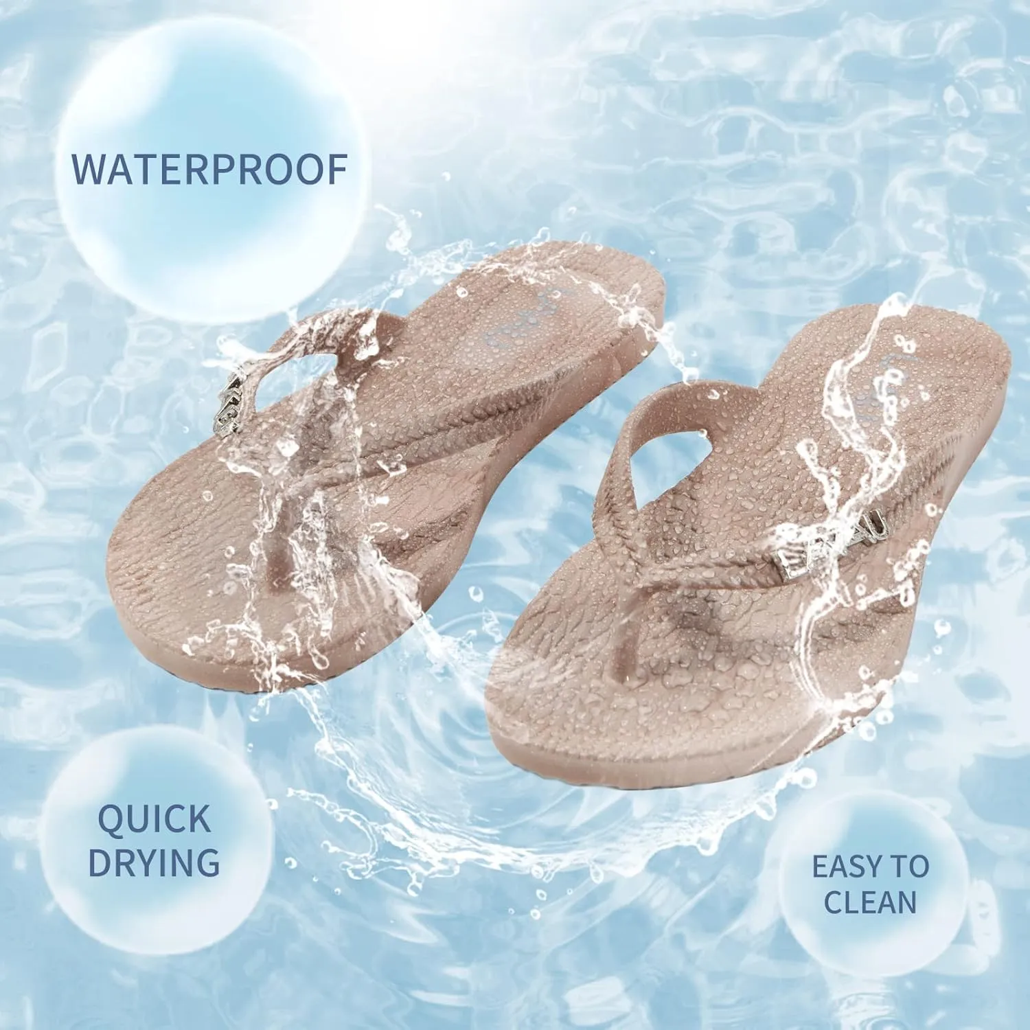 LAVAU Women Waterproof Flip Flops, Shower & Water No-Slip Sandals for Pool and Beach