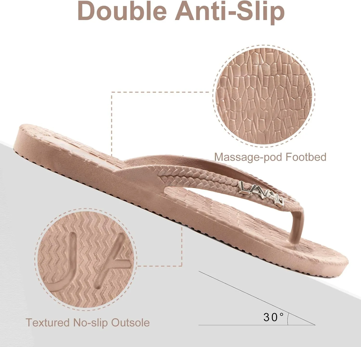 LAVAU Women Waterproof Flip Flops, Shower & Water No-Slip Sandals for Pool and Beach