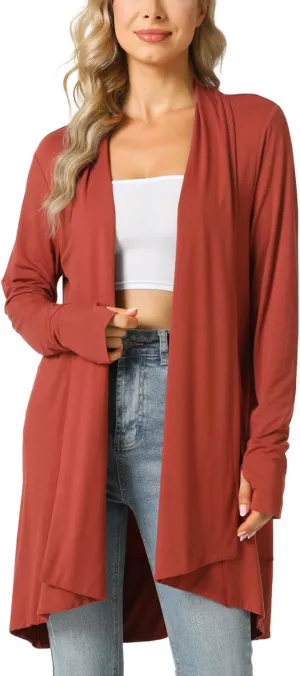 LazyCozy Women's Open-Front Long-Sleeve Cardigan Lightweight Draped Cardigan Sweaters Stretch Jersey Topper