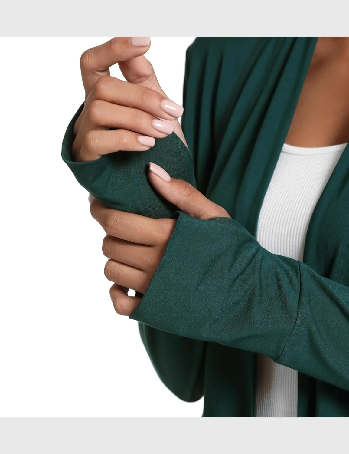 LazyCozy Women's Open-Front Long-Sleeve Cardigan Lightweight Draped Cardigan Sweaters Stretch Jersey Topper