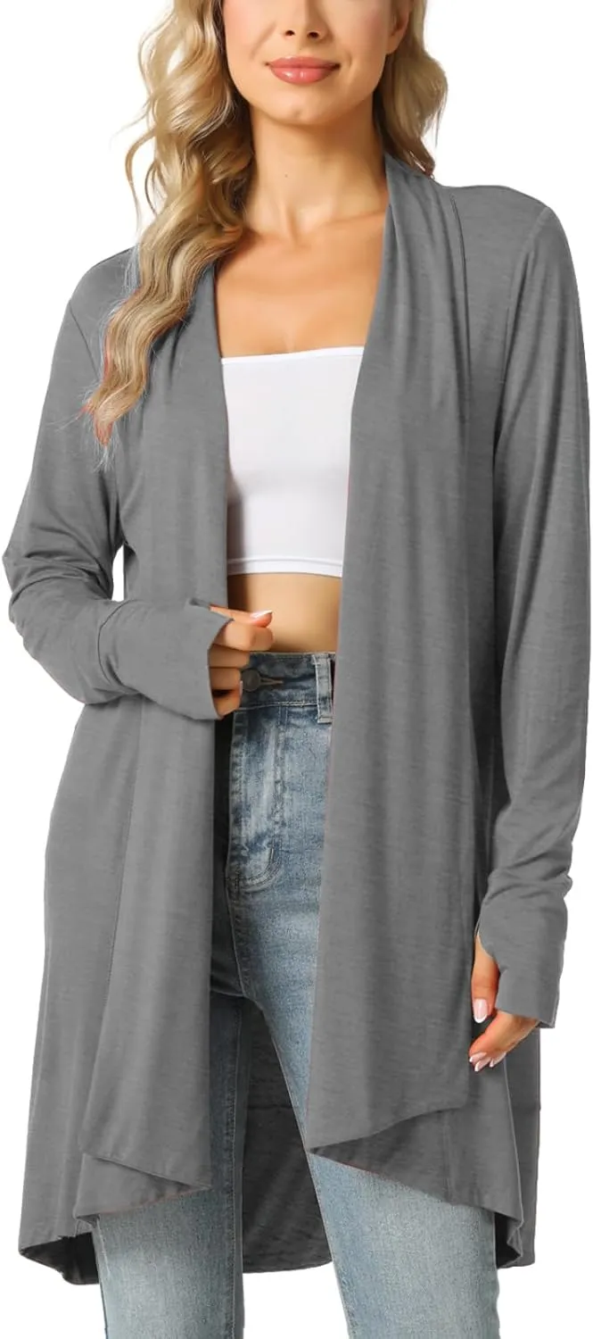 LazyCozy Women's Open-Front Long-Sleeve Cardigan Lightweight Draped Cardigan Sweaters Stretch Jersey Topper