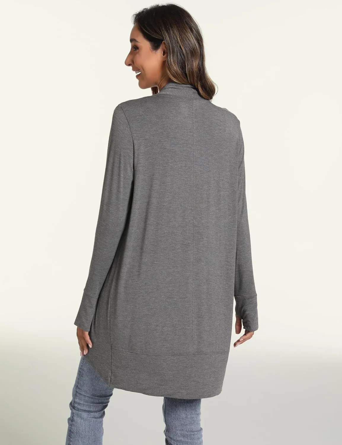 LazyCozy Women's Open-Front Long-Sleeve Cardigan Lightweight Draped Cardigan Sweaters Stretch Jersey Topper