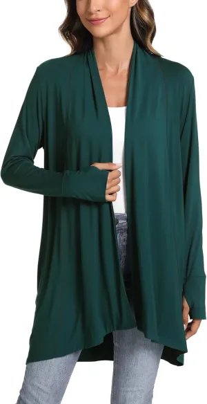 LazyCozy Women's Open-Front Long-Sleeve Cardigan Lightweight Draped Cardigan Sweaters Stretch Jersey Topper
