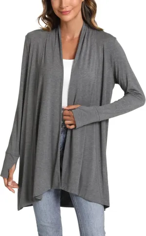 LazyCozy Women's Open-Front Long-Sleeve Cardigan Lightweight Draped Cardigan Sweaters Stretch Jersey Topper
