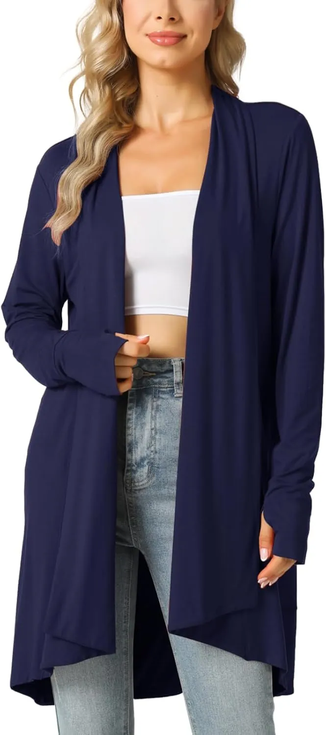 LazyCozy Women's Open-Front Long-Sleeve Cardigan Lightweight Draped Cardigan Sweaters Stretch Jersey Topper