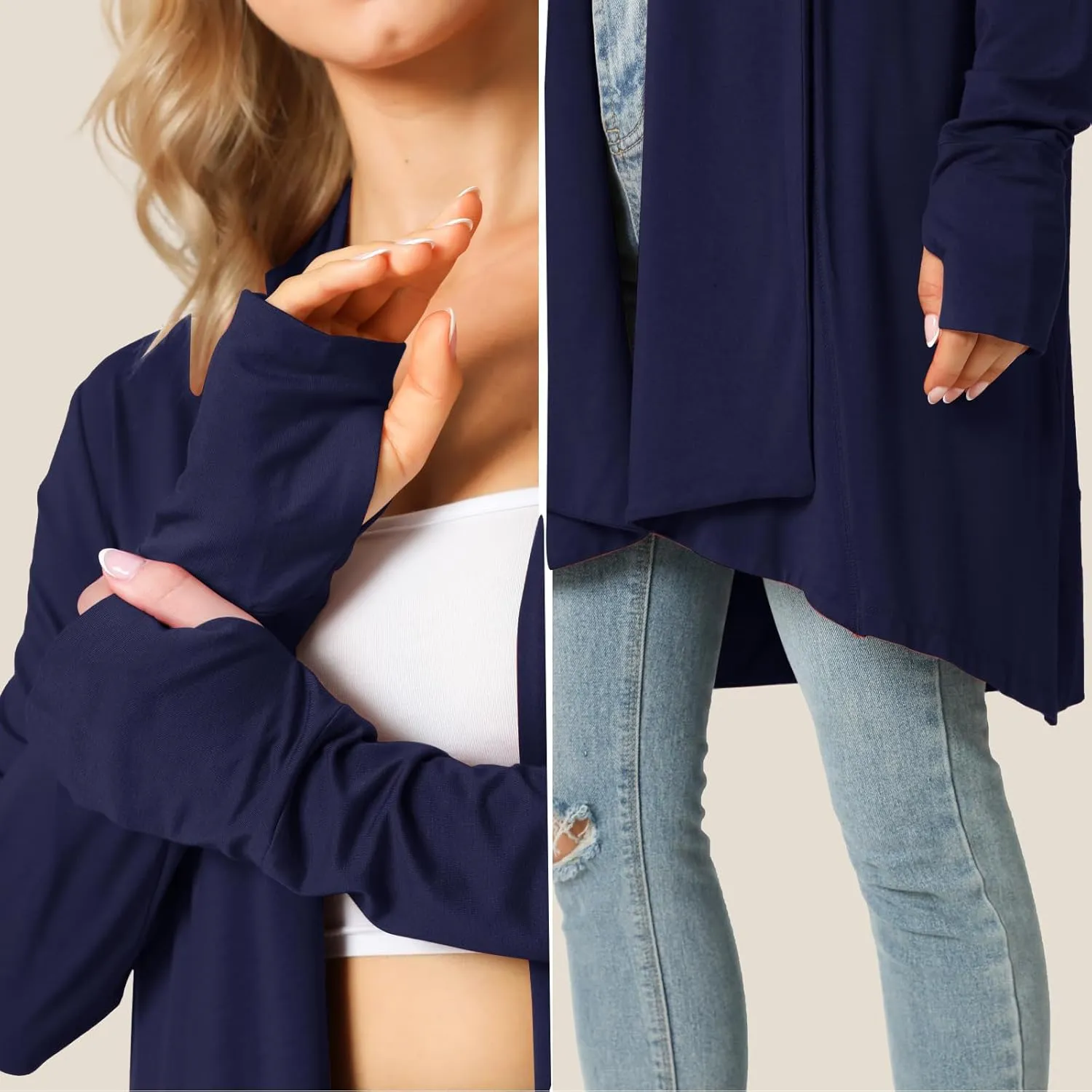 LazyCozy Women's Open-Front Long-Sleeve Cardigan Lightweight Draped Cardigan Sweaters Stretch Jersey Topper