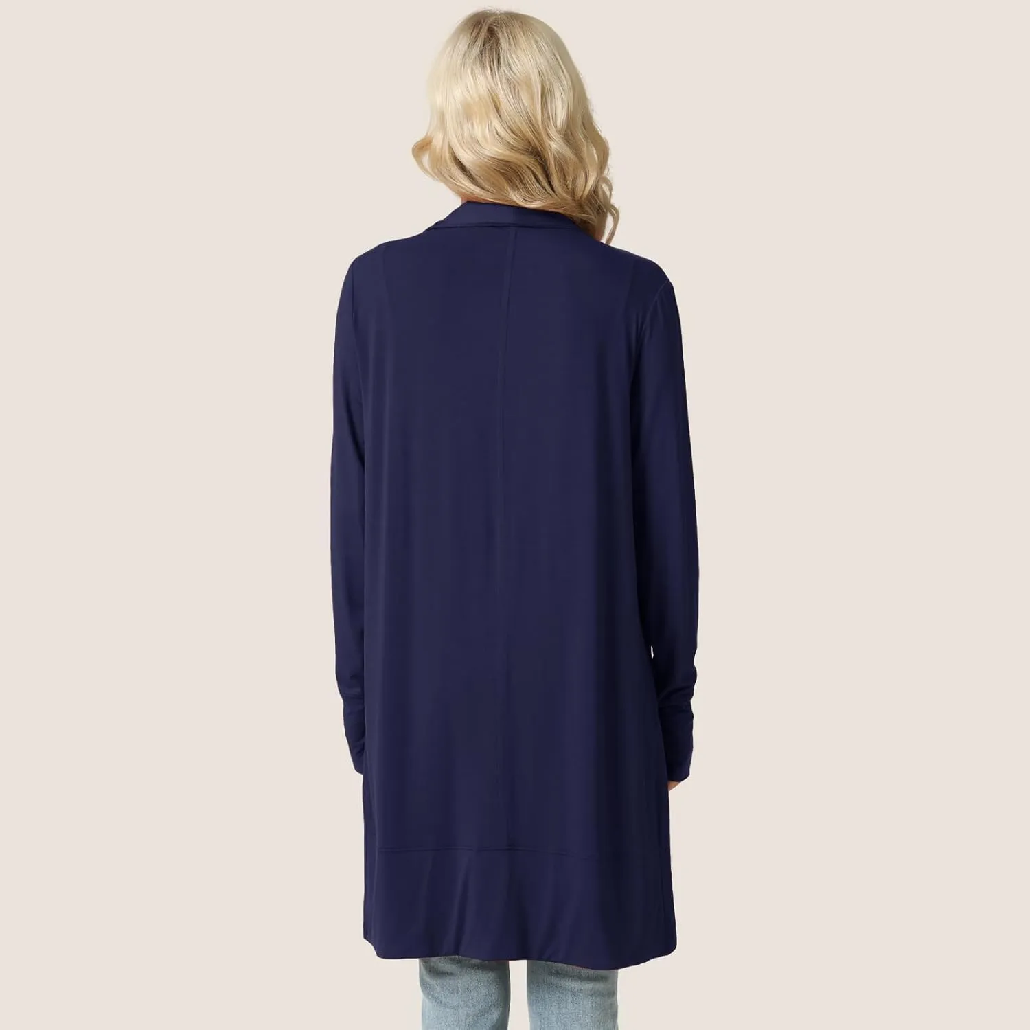 LazyCozy Women's Open-Front Long-Sleeve Cardigan Lightweight Draped Cardigan Sweaters Stretch Jersey Topper