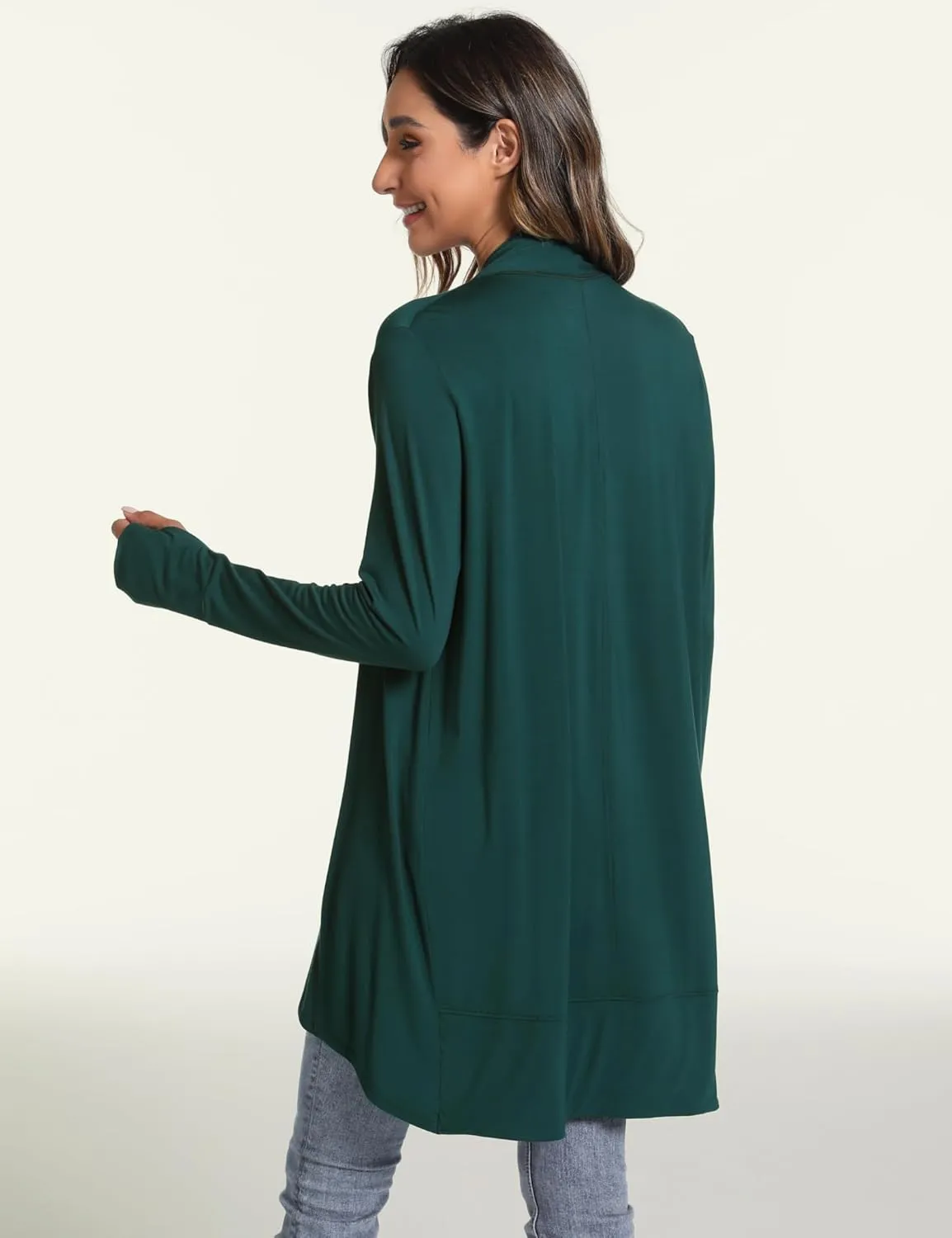 LazyCozy Women's Open-Front Long-Sleeve Cardigan Lightweight Draped Cardigan Sweaters Stretch Jersey Topper