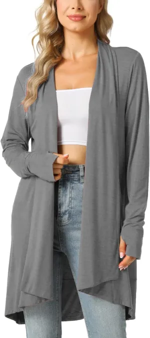 LazyCozy Women's Open-Front Long-Sleeve Cardigan Lightweight Draped Cardigan Sweaters Stretch Jersey Topper