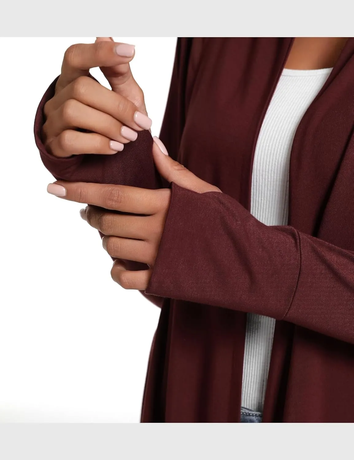 LazyCozy Women's Open-Front Long-Sleeve Cardigan Lightweight Draped Cardigan Sweaters Stretch Jersey Topper