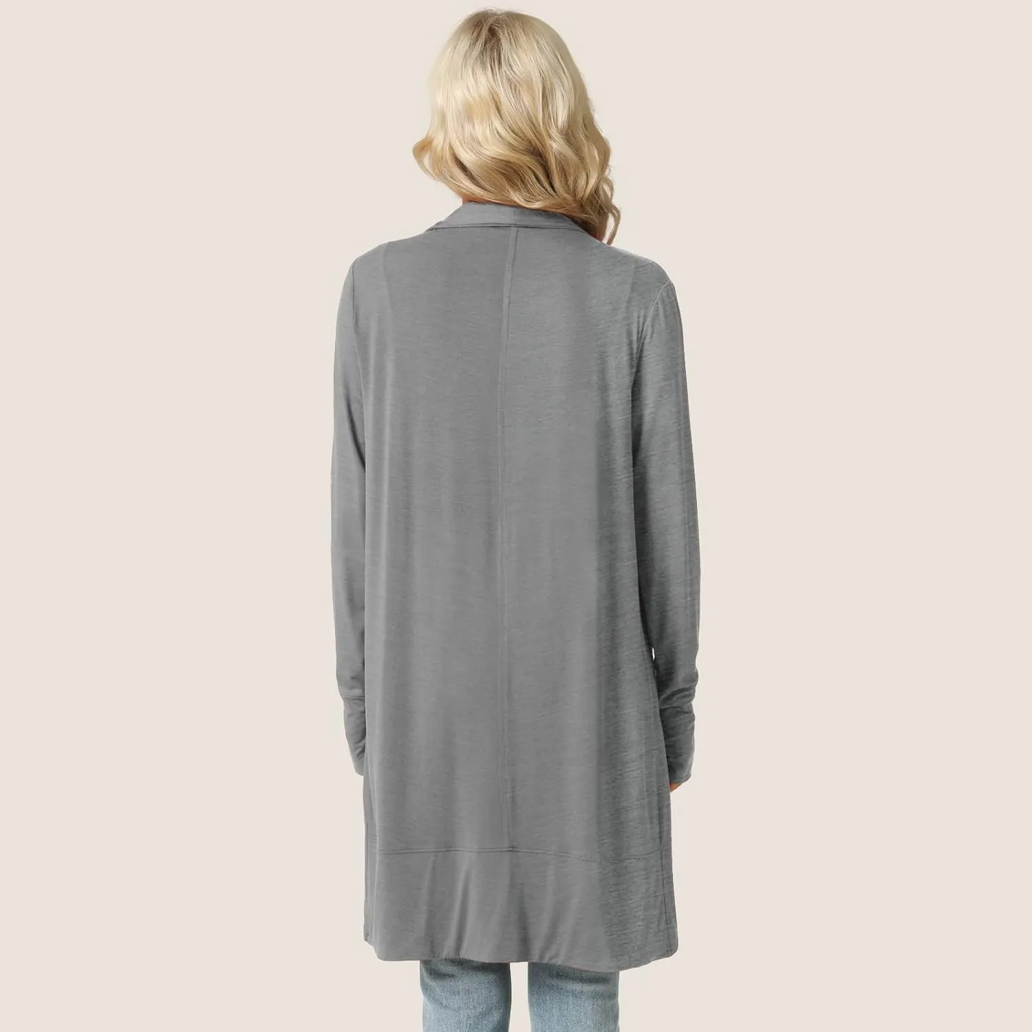 LazyCozy Women's Open-Front Long-Sleeve Cardigan Lightweight Draped Cardigan Sweaters Stretch Jersey Topper