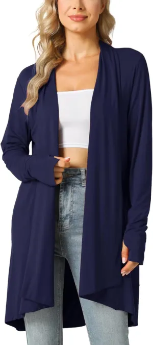 LazyCozy Women's Open-Front Long-Sleeve Cardigan Lightweight Draped Cardigan Sweaters Stretch Jersey Topper