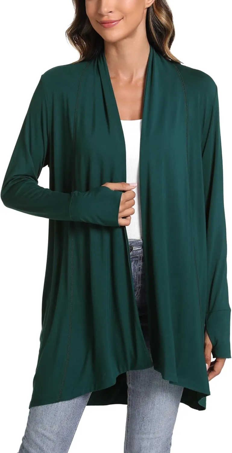 LazyCozy Women's Open-Front Long-Sleeve Cardigan Lightweight Draped Cardigan Sweaters Stretch Jersey Topper