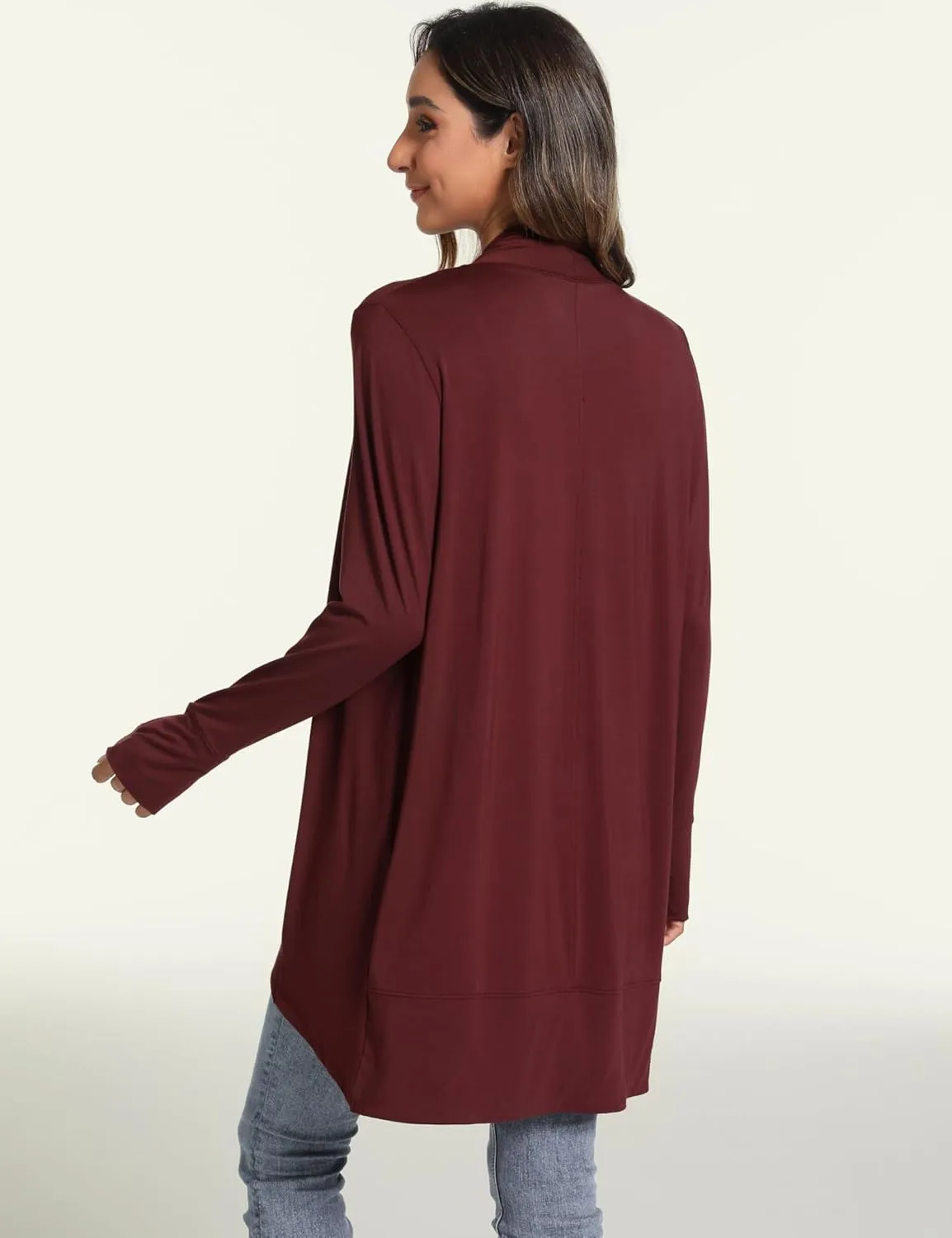 LazyCozy Women's Open-Front Long-Sleeve Cardigan Lightweight Draped Cardigan Sweaters Stretch Jersey Topper