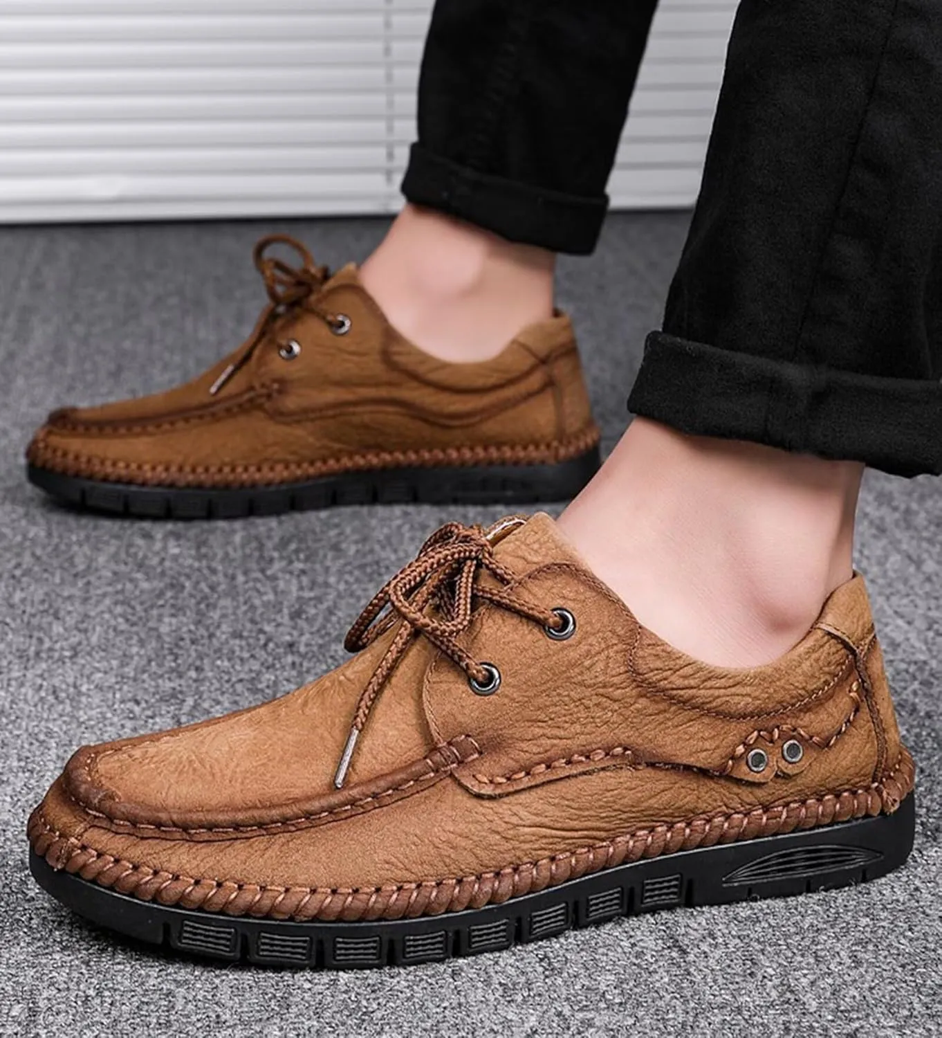 Leather Hiking Shoes Loafers Shoes for Men Walking Driving Shoes Outdoor Camping Trekking Shoes