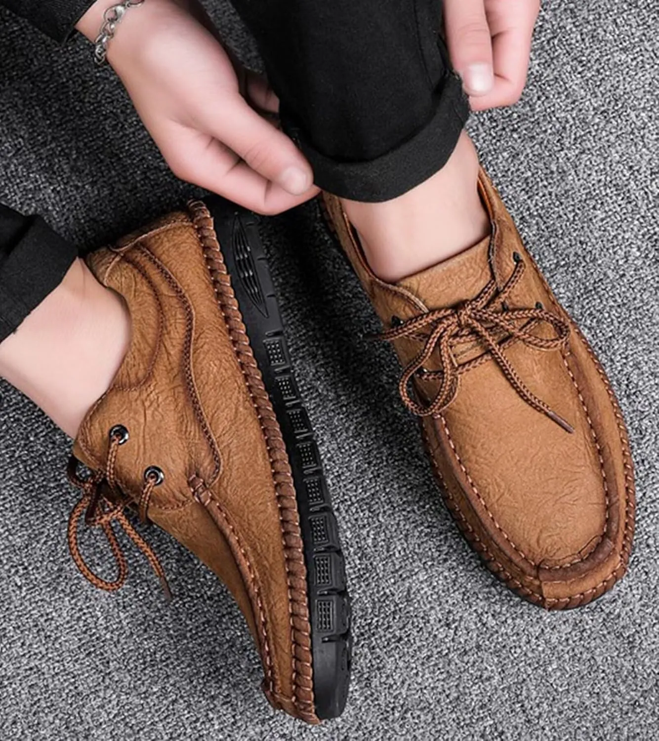Leather Hiking Shoes Loafers Shoes for Men Walking Driving Shoes Outdoor Camping Trekking Shoes