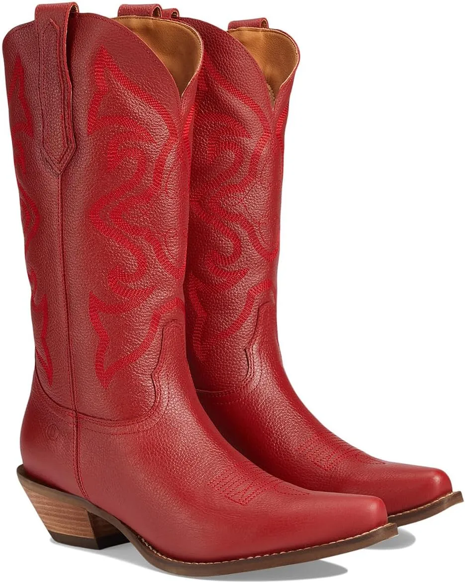 LEHOOR Cowboy Boots Women Embroidered Mid Calf Western Boots Stacked Low Heel Pointed Toe Pull On Cowgirl Boot 4-11 M US