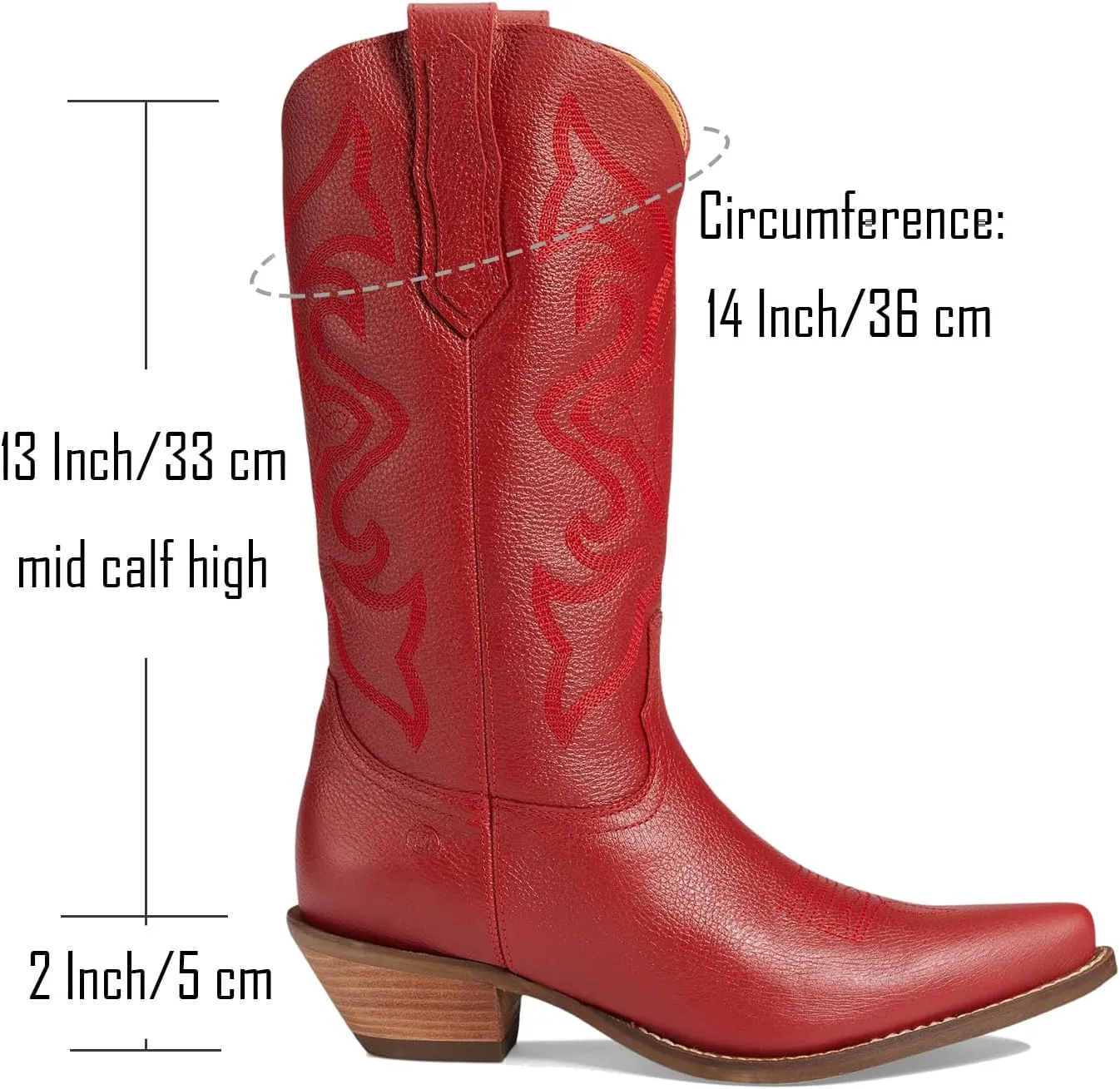 LEHOOR Cowboy Boots Women Embroidered Mid Calf Western Boots Stacked Low Heel Pointed Toe Pull On Cowgirl Boot 4-11 M US