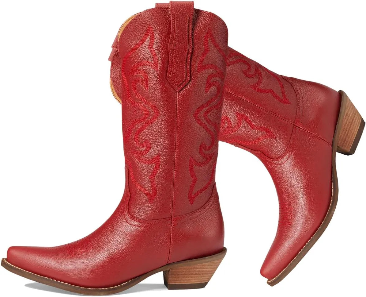 LEHOOR Cowboy Boots Women Embroidered Mid Calf Western Boots Stacked Low Heel Pointed Toe Pull On Cowgirl Boot 4-11 M US