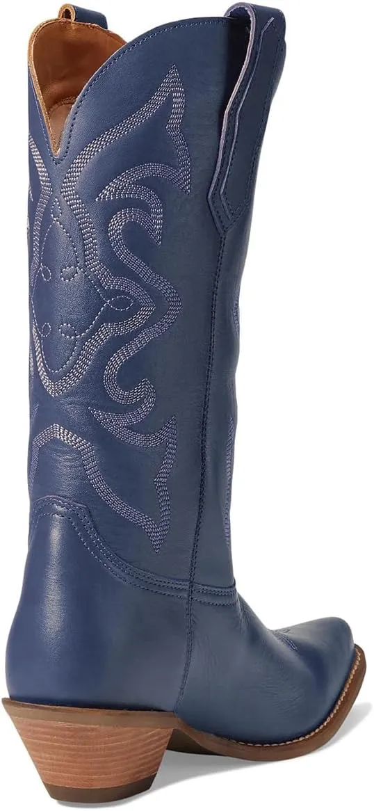 LEHOOR Cowboy Boots Women Embroidered Mid Calf Western Boots Stacked Low Heel Pointed Toe Pull On Cowgirl Boot 4-11 M US