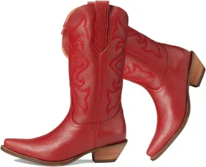 LEHOOR Cowboy Boots Women Embroidered Mid Calf Western Boots Stacked Low Heel Pointed Toe Pull On Cowgirl Boot 4-11 M US