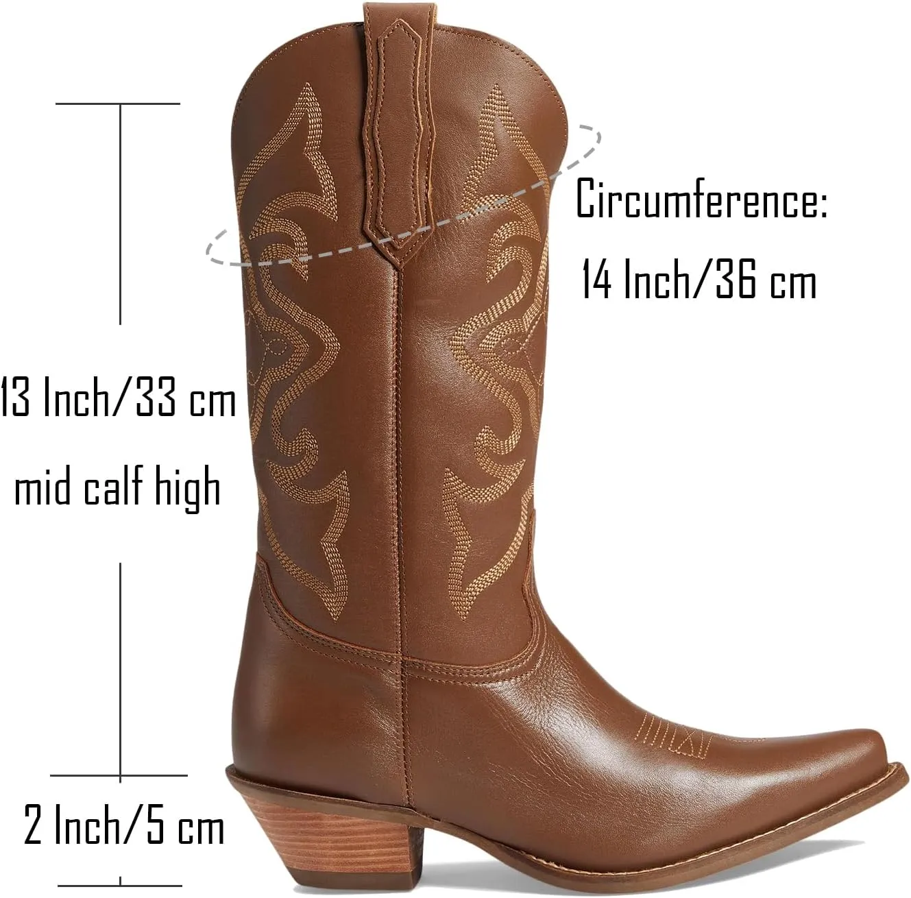 LEHOOR Cowboy Boots Women Embroidered Mid Calf Western Boots Stacked Low Heel Pointed Toe Pull On Cowgirl Boot 4-11 M US