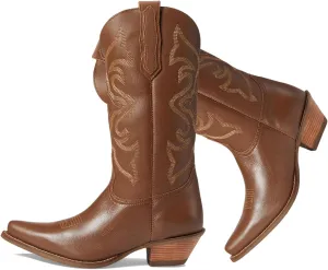 LEHOOR Cowboy Boots Women Embroidered Mid Calf Western Boots Stacked Low Heel Pointed Toe Pull On Cowgirl Boot 4-11 M US