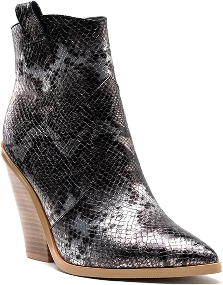 LEHOOR Women Chunky Heel Western Booties Animal Print Women Side Zipper Cowboy Ankle Boots Stacked Heel Pointed Toe Short Boots Mid Calf Cowgirl Classic Sexy Vintage Party Casual 5-11 M US
