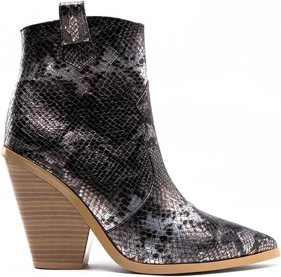 LEHOOR Women Chunky Heel Western Booties Animal Print Women Side Zipper Cowboy Ankle Boots Stacked Heel Pointed Toe Short Boots Mid Calf Cowgirl Classic Sexy Vintage Party Casual 5-11 M US