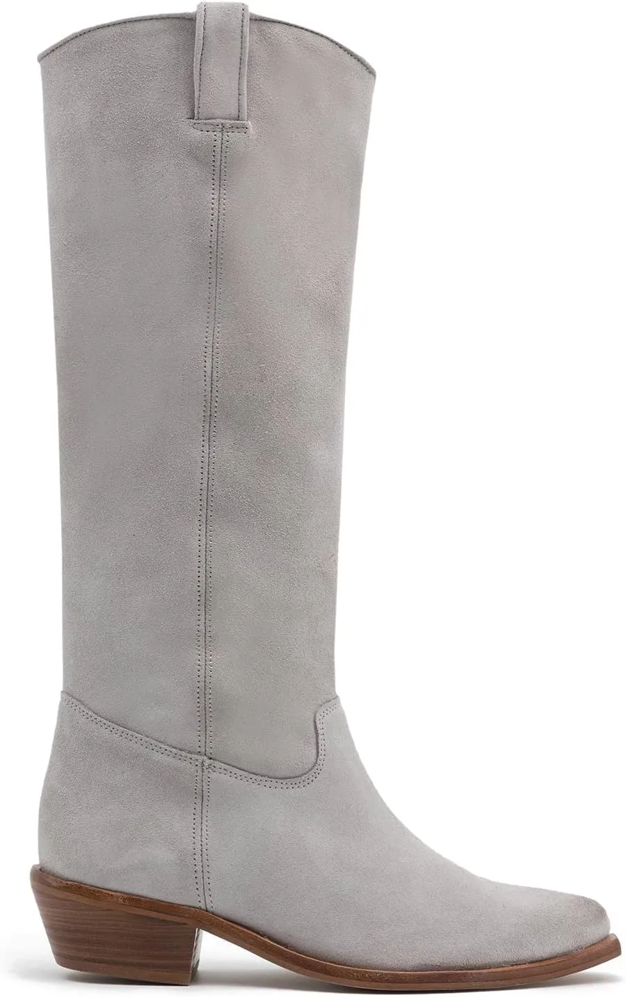 LEHOOR Women Low Stacked Heel Slouchy Knee High Western Boots Pointed Square Toe Velvet Suede 1.5" Chunky Heels Cowboy Boots Wide Calf Pull On Combat Boots Dressy Comfort Casual Winter Retro 4-13 M US