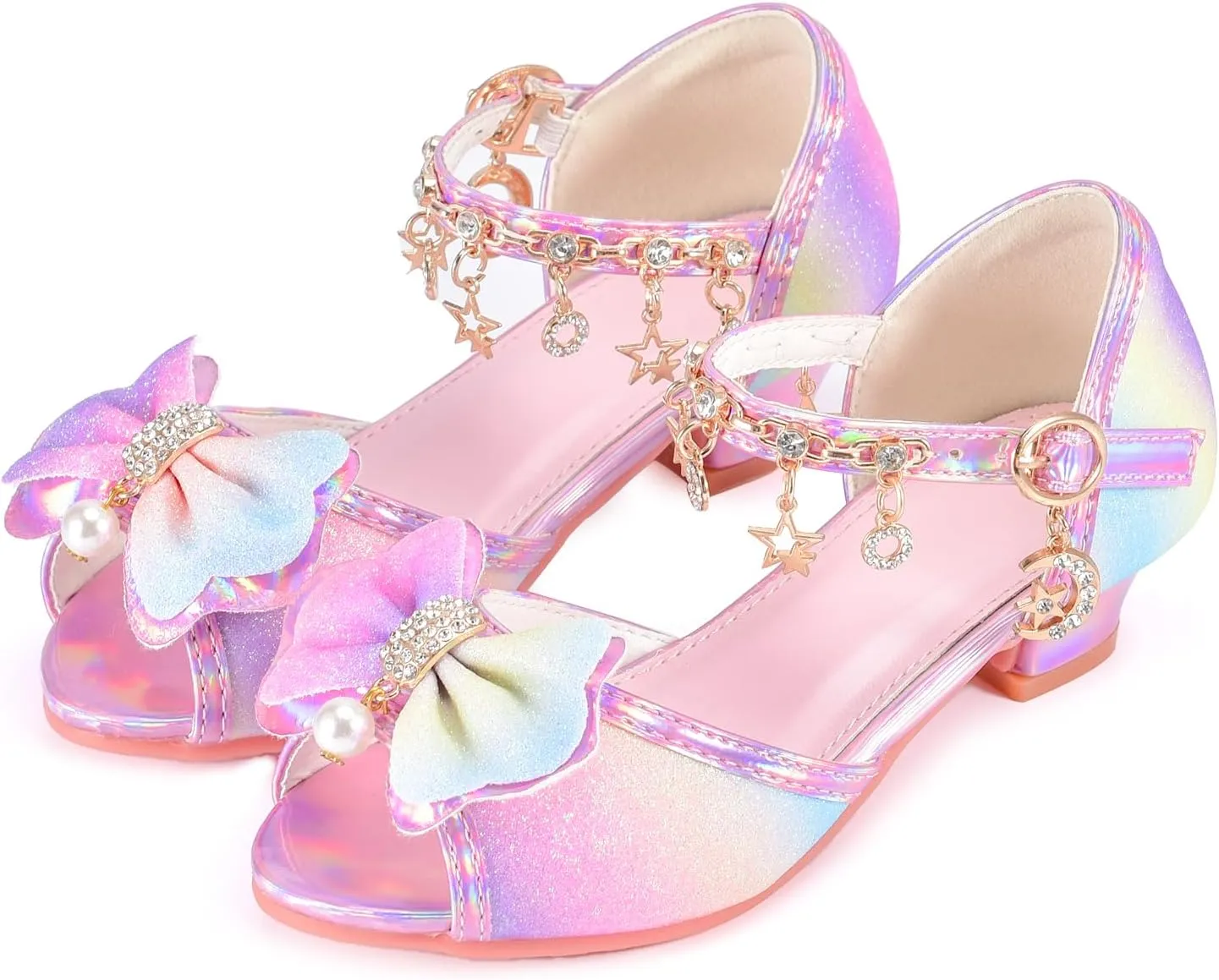 Little Girls Princess Wedding Sandals Children's Crystal High Heels Dress Shoes Performance Evening Party Flower Girl Formal Dress Shoes Toddler Big Kid Toddler