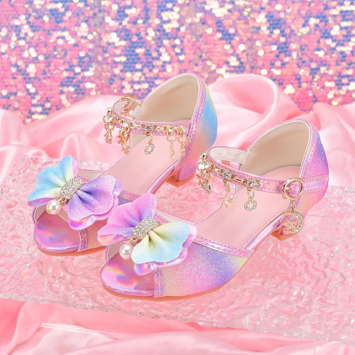 Little Girls Princess Wedding Sandals Children's Crystal High Heels Dress Shoes Performance Evening Party Flower Girl Formal Dress Shoes Toddler Big Kid Toddler