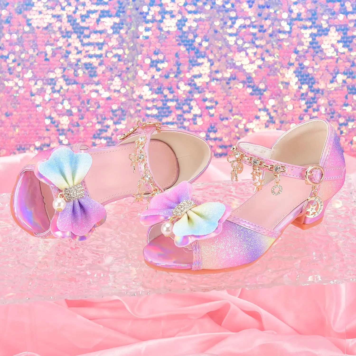 Little Girls Princess Wedding Sandals Children's Crystal High Heels Dress Shoes Performance Evening Party Flower Girl Formal Dress Shoes Toddler Big Kid Toddler