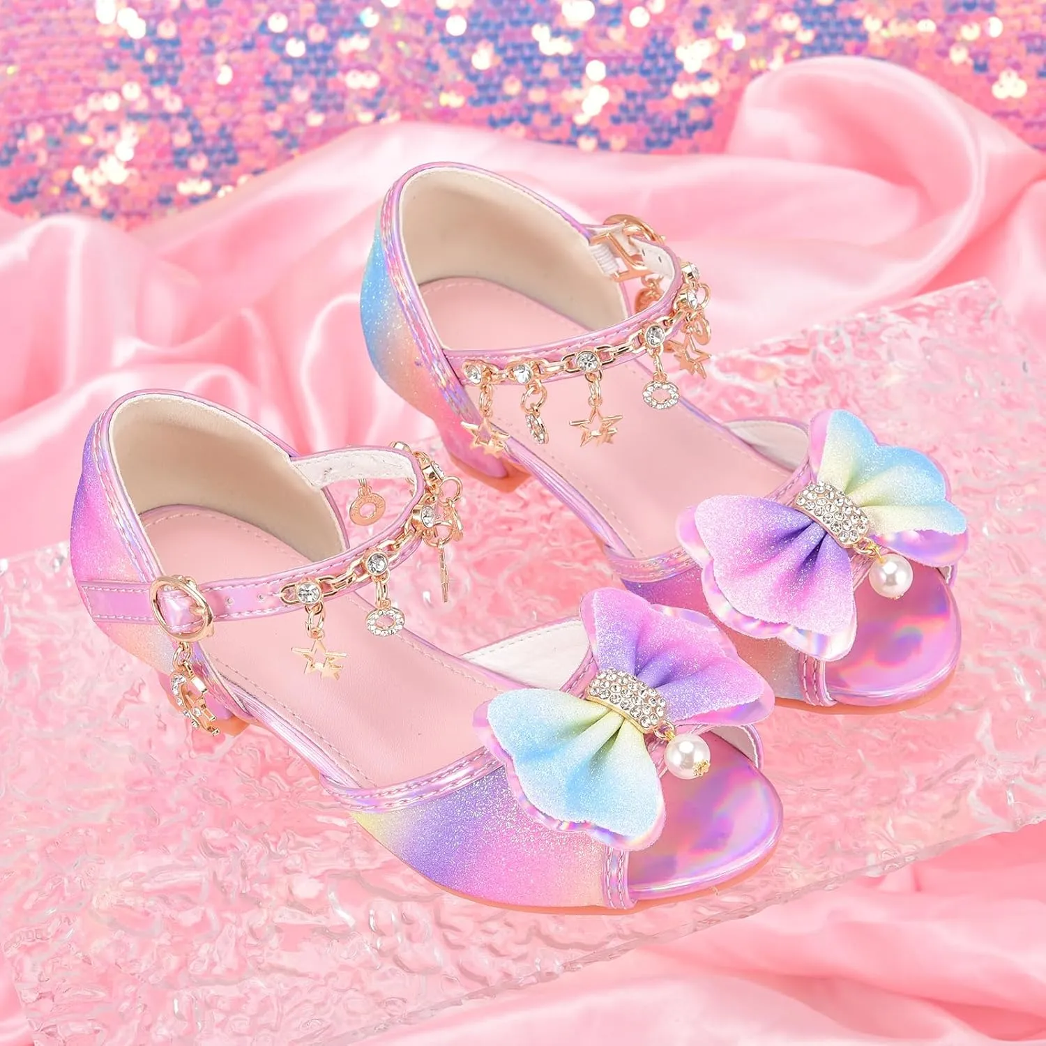 Little Girls Princess Wedding Sandals Children's Crystal High Heels Dress Shoes Performance Evening Party Flower Girl Formal Dress Shoes Toddler Big Kid Toddler