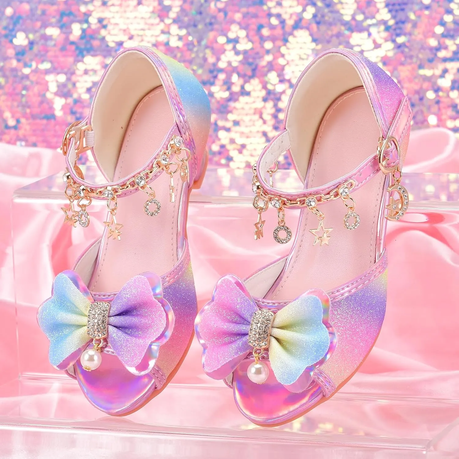 Little Girls Princess Wedding Sandals Children's Crystal High Heels Dress Shoes Performance Evening Party Flower Girl Formal Dress Shoes Toddler Big Kid Toddler