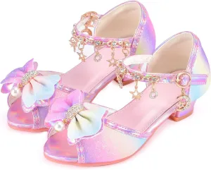 Little Girls Princess Wedding Sandals Children's Crystal High Heels Dress Shoes Performance Evening Party Flower Girl Formal Dress Shoes Toddler Big Kid Toddler