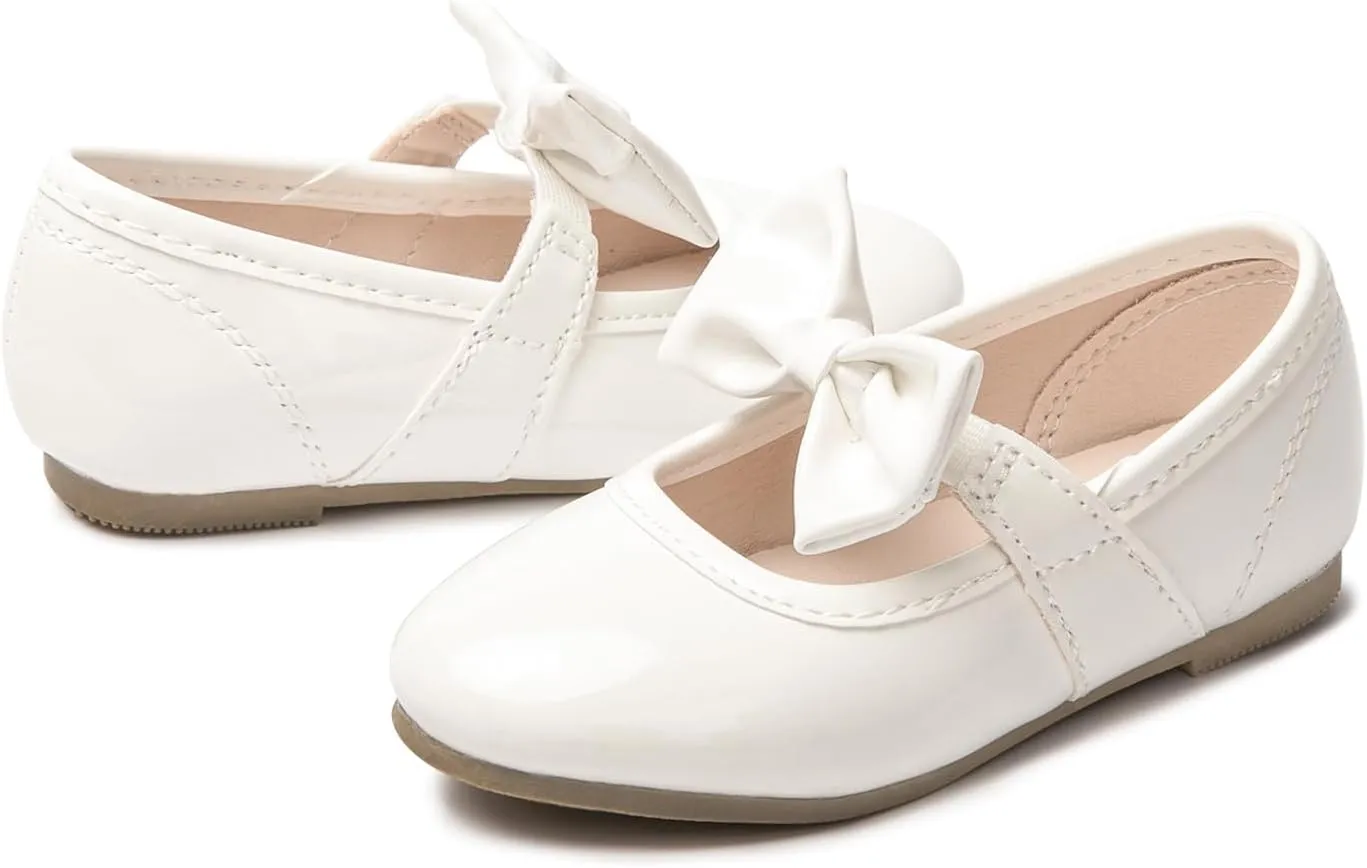 LM Toddler/Little Girls Mary Jane Dress Shoes Bow Ballet Flats for Wedding, Party, School