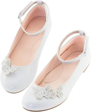 LseLom Girls Dress Shoes Butterfly Mary Janes for Girls Hook and Loop Party Wedding Flats Shoes